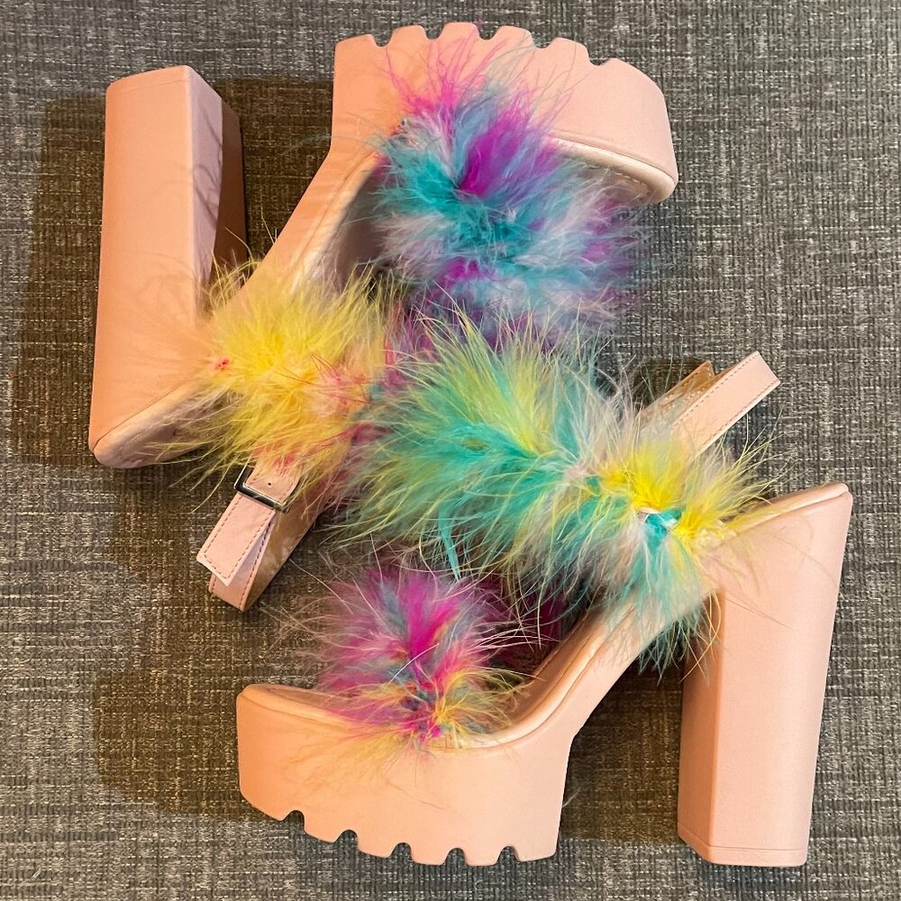 Pink Feather Platform Heels Size 6.5